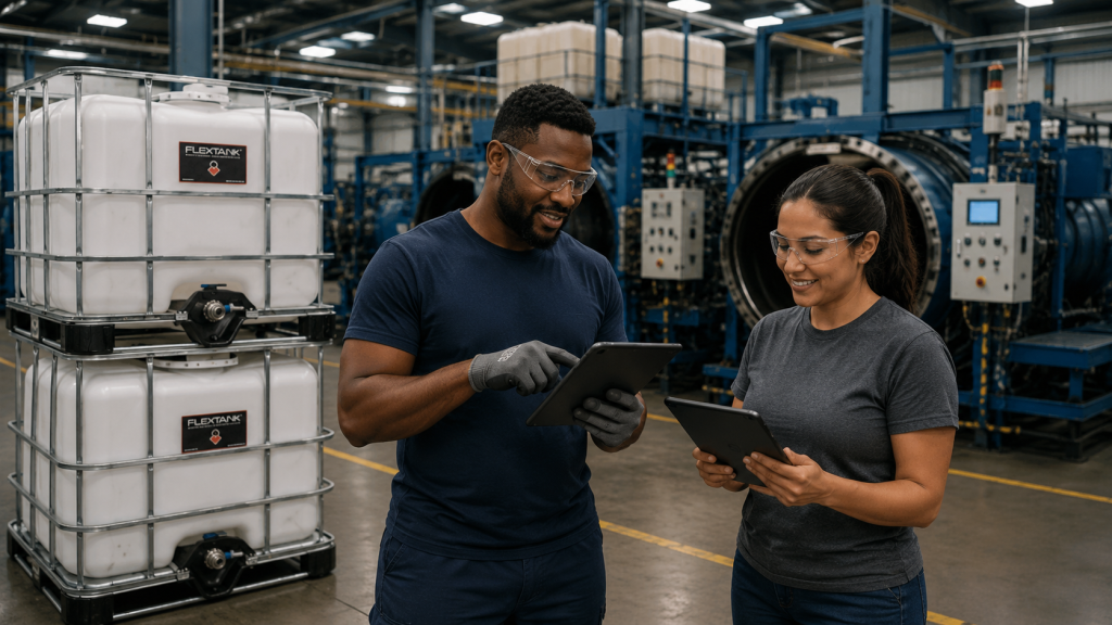 Workers using Tablets and RotoEdge Flextanks in Background Reg Image Wide 1 - RotoEdge Pro